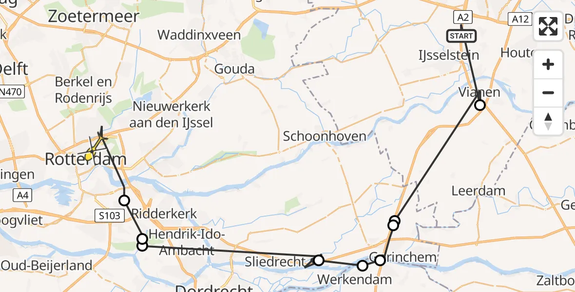 Routekaart van de vlucht: Politieheli naar Rotterdam