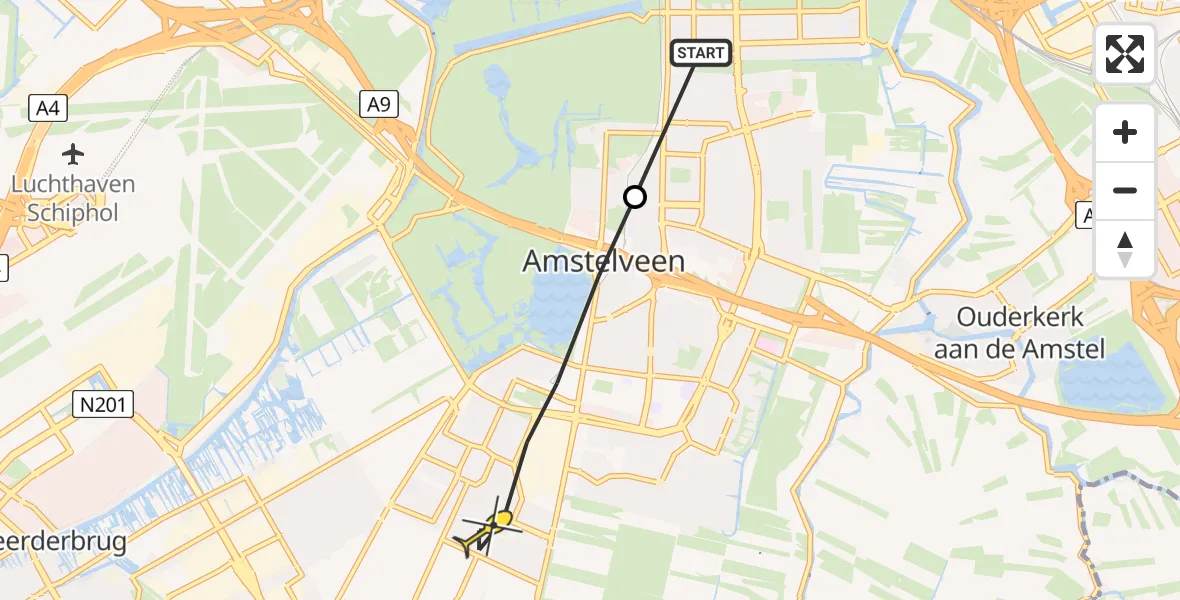 Routekaart van de vlucht: Lifeliner 1 naar Amstelveen