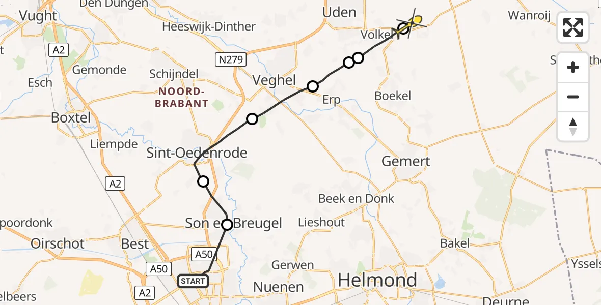 Routekaart van de vlucht: Lifeliner 3 naar Vliegbasis Volkel