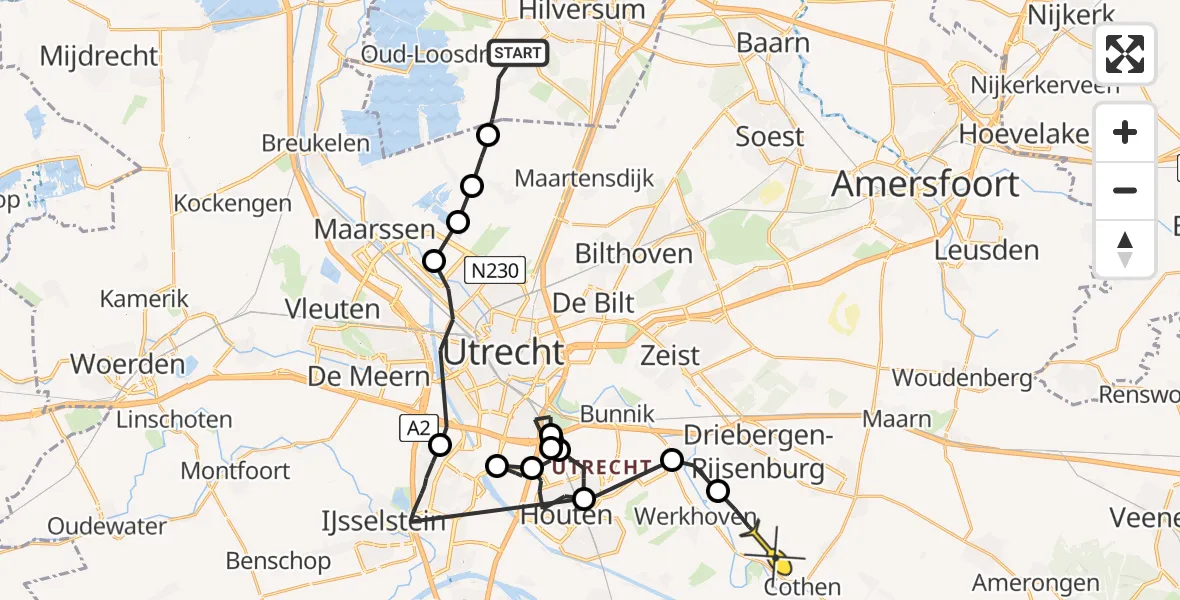 Routekaart van de vlucht: Politiehelikopter naar Driebergen-Rijsenburg
