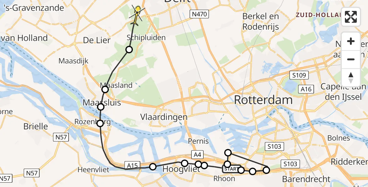 Routekaart van de vlucht: Politieheli naar Schipluiden