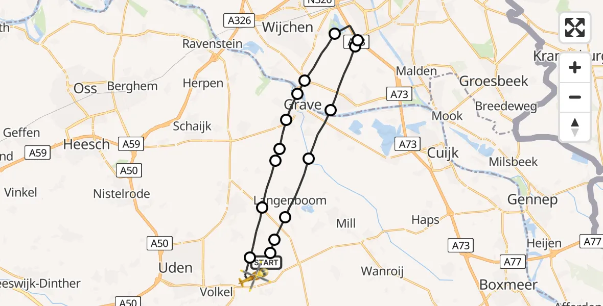 Vluchtroute Traumahelikopter Vliegbasis Volkel - Vliegbasis Volkel, 02 maart 2023, 10:07