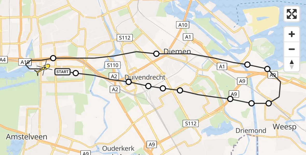 Routekaart van de vlucht: Lifeliner 1 naar VU Medisch Centrum Amsterdam