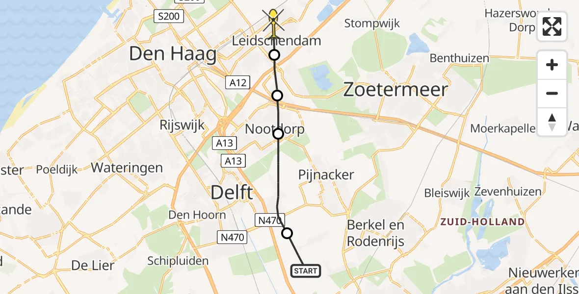 Routekaart van de vlucht: Politieheli naar Leidschendam