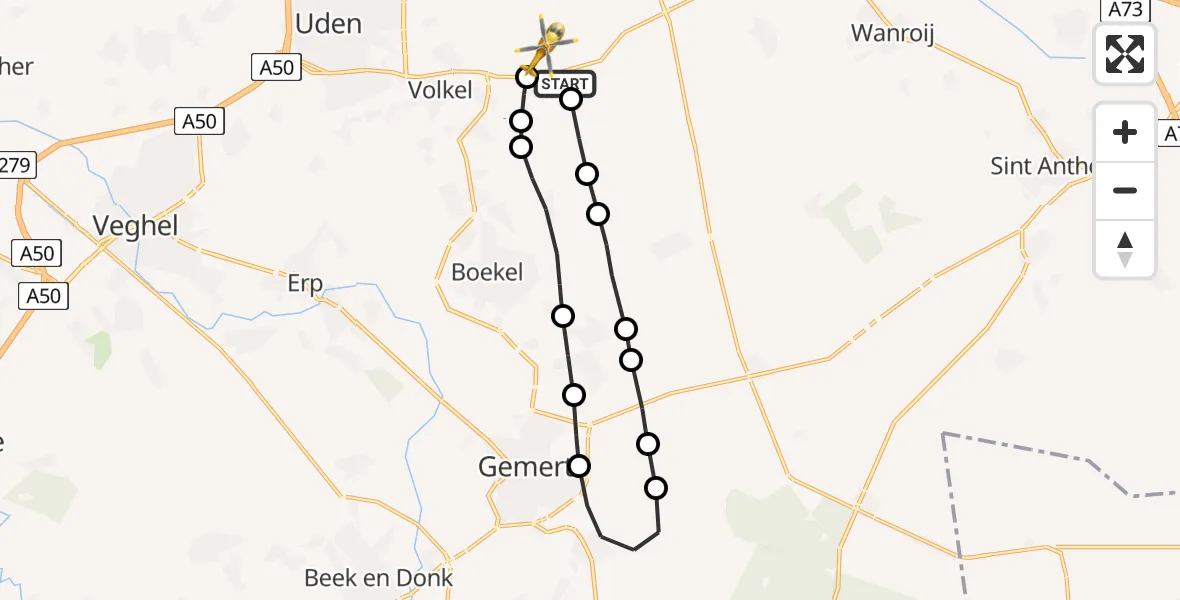 Vluchtroute Traumahelikopter Vliegbasis Volkel - Vliegbasis Volkel, 02 maart 2023, 12:09