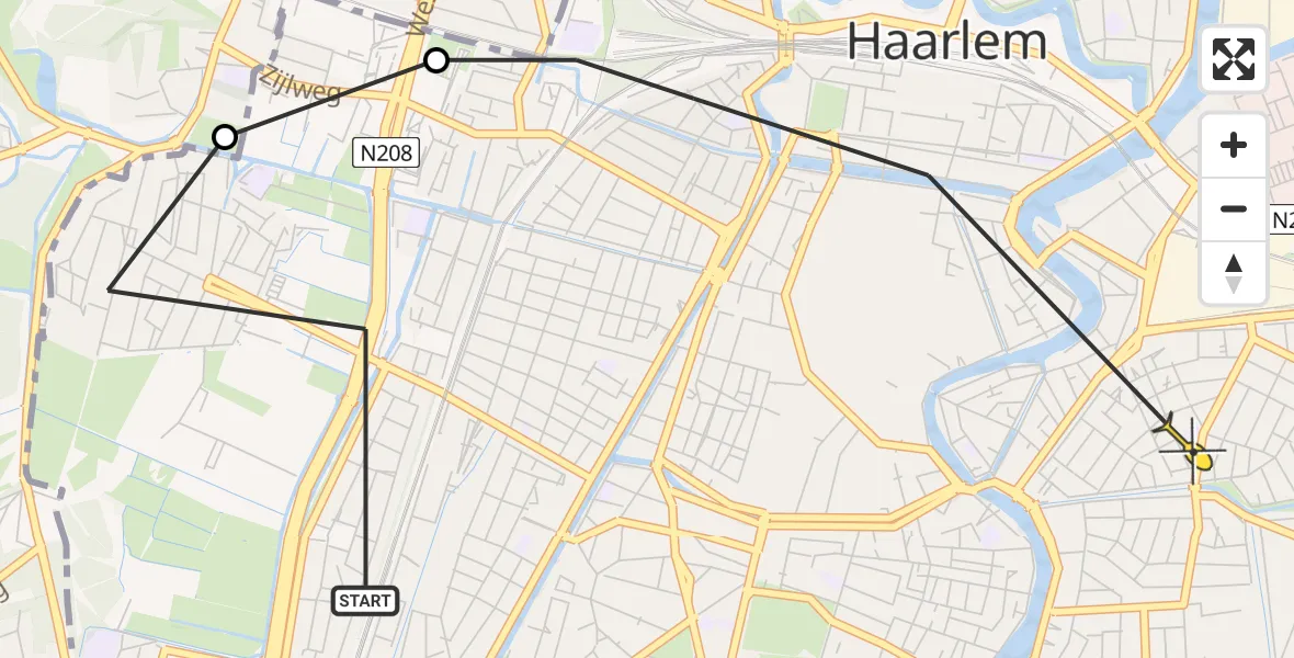 Routekaart van de vlucht: Politiehelikopter naar Haarlem