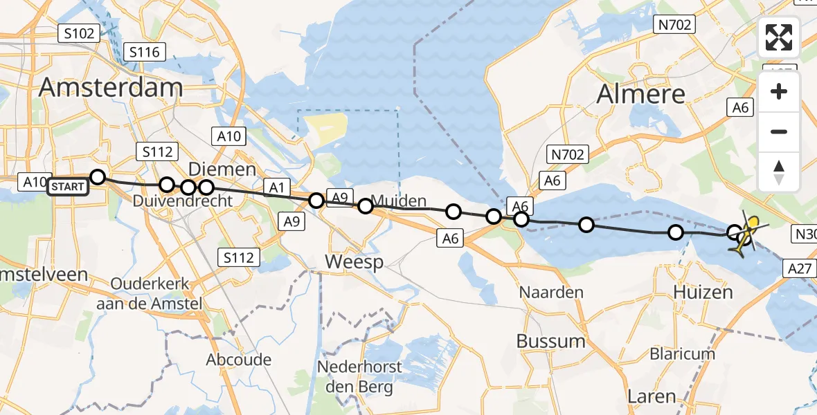 Routekaart van de vlucht: Lifeliner 1 naar Almere