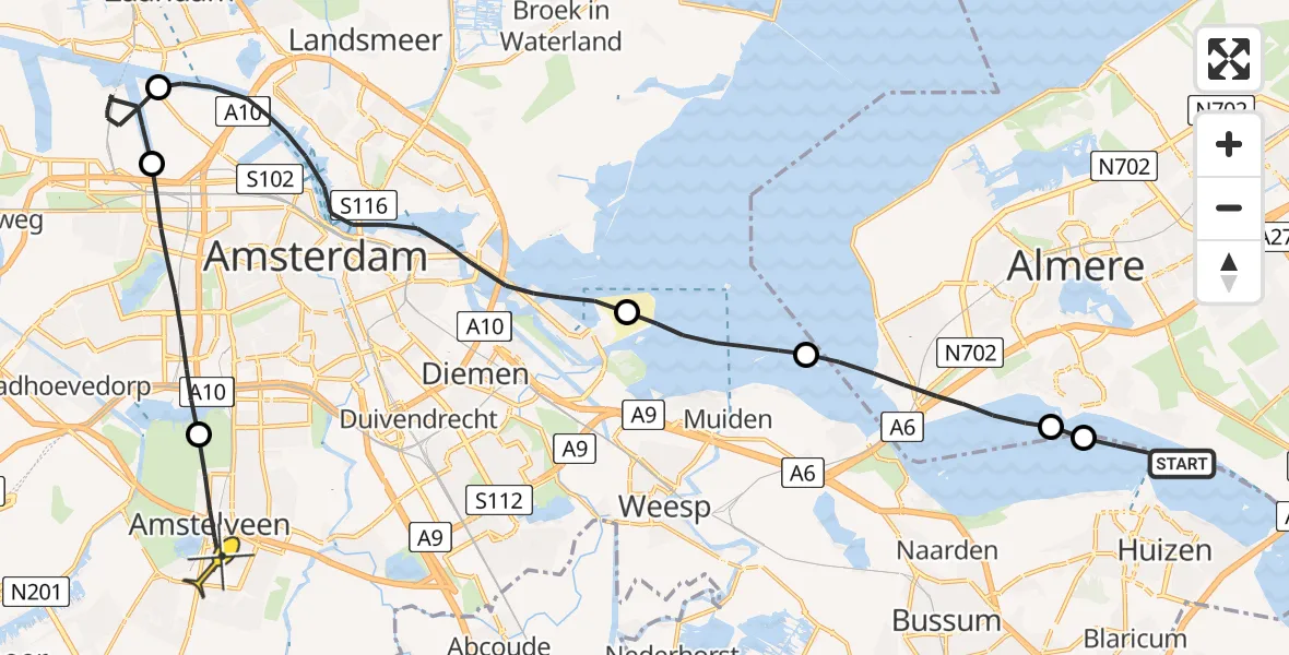 Routekaart van de vlucht: Lifeliner 1 naar Amstelveen