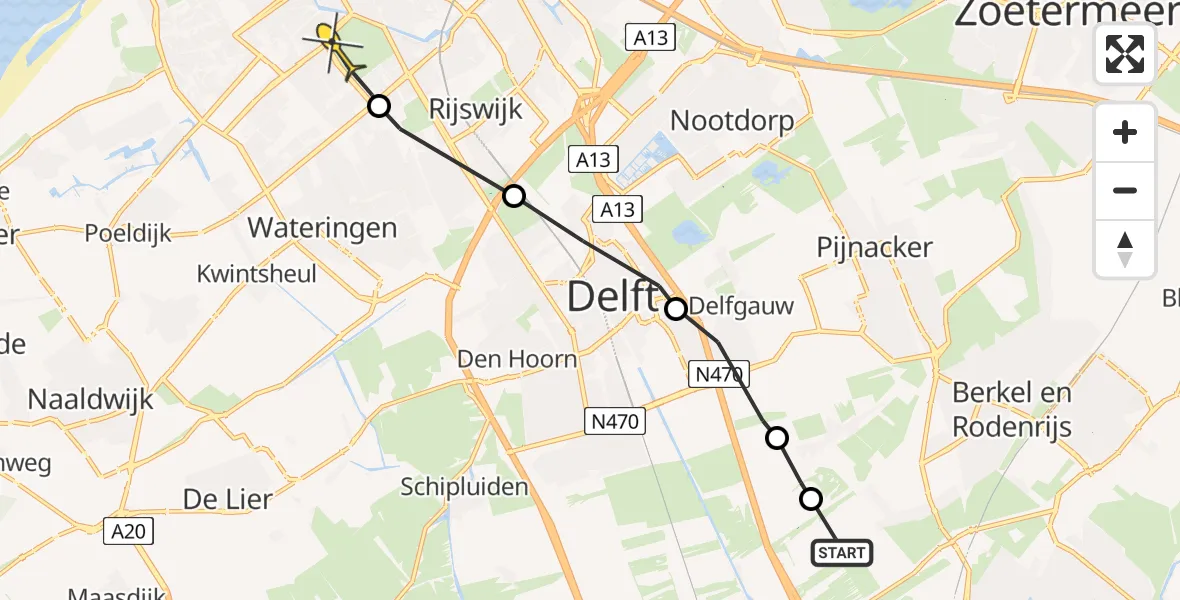 Vluchtroute Politiehelikopter van Rotterdam naar Den Haag