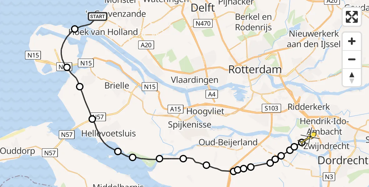 Routekaart van de vlucht: Politiehelikopter naar Zwijndrecht