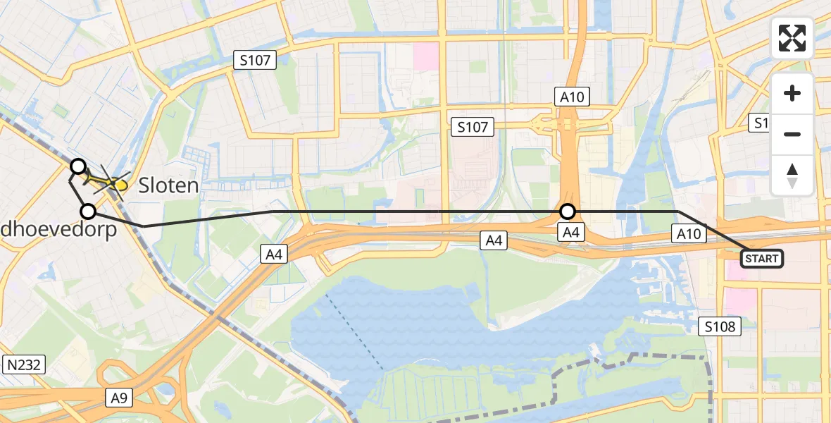 Routekaart van de vlucht: Lifeliner 1 naar Amsterdam