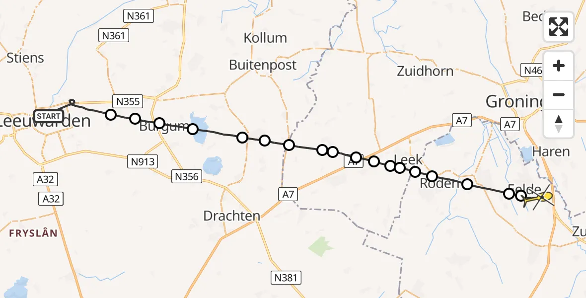 Routekaart van de vlucht: Lifeliner 4 naar Groningen Airport Eelde