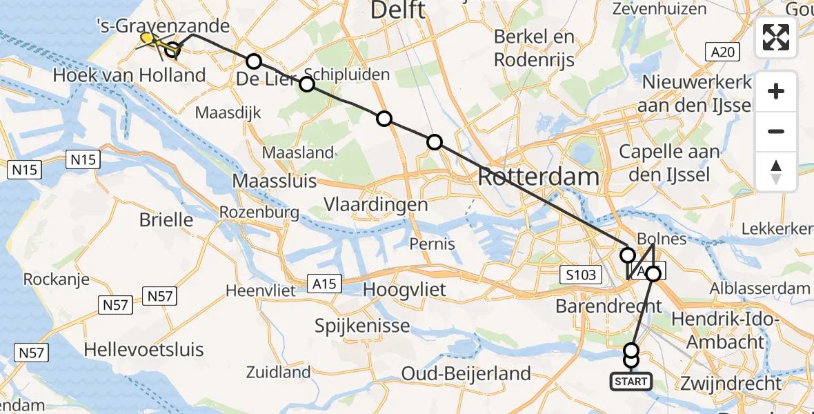Routekaart van de vlucht: Politiehelikopter naar 's-Gravenzande