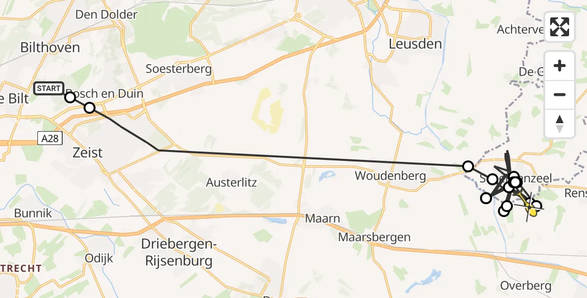 Routekaart van de vlucht: Politiehelikopter naar Renswoude