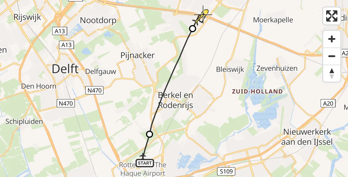 Routekaart van de vlucht: Lifeliner 2 naar Zoetermeer