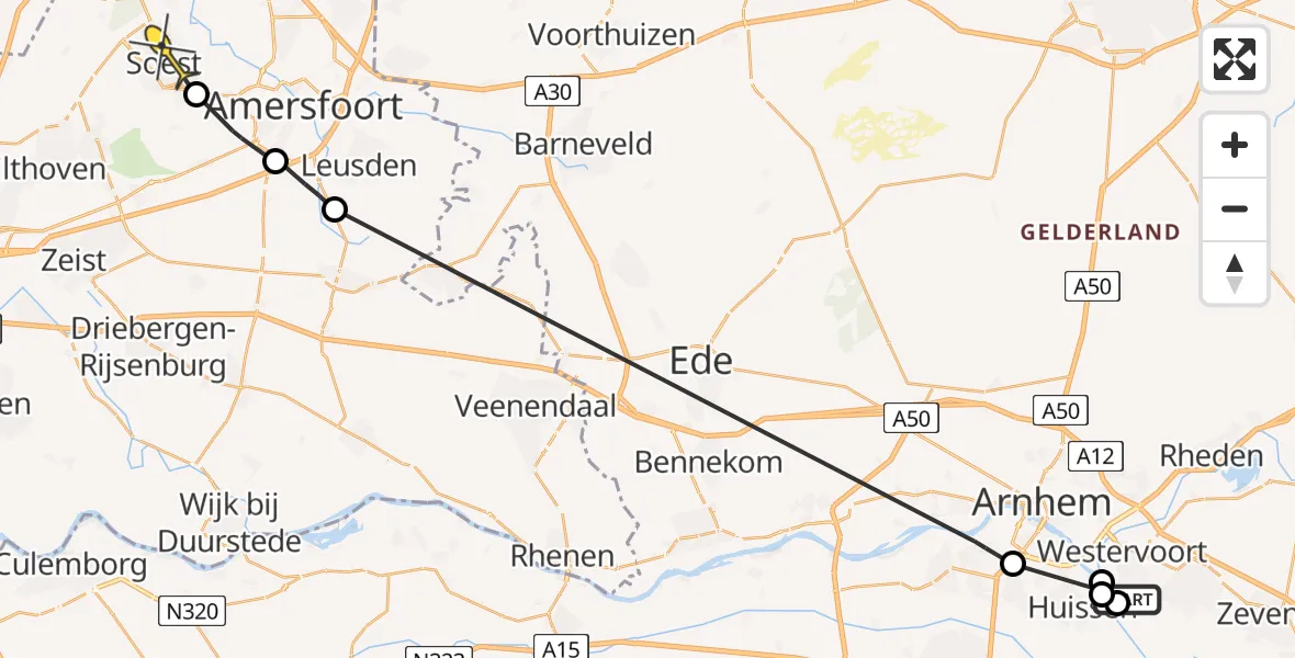 Routekaart van de vlucht: Politieheli naar Soest
