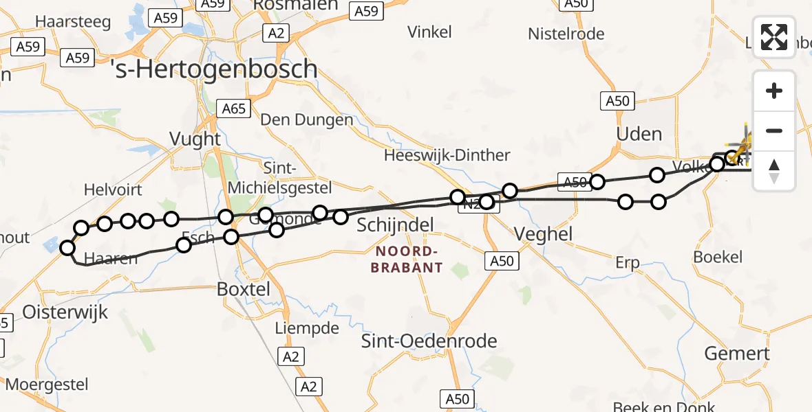 Vluchtroute Traumahelikopter Vliegbasis Volkel - Vliegbasis Volkel, 02 maart 2023, 19:39