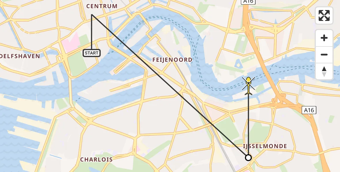 Routekaart van de vlucht: Politieheli naar Rotterdam