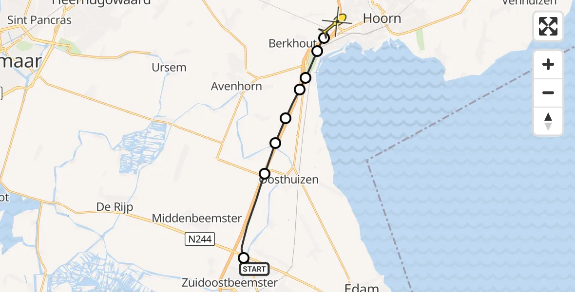 Routekaart van de vlucht: Lifeliner 1 naar Berkhout