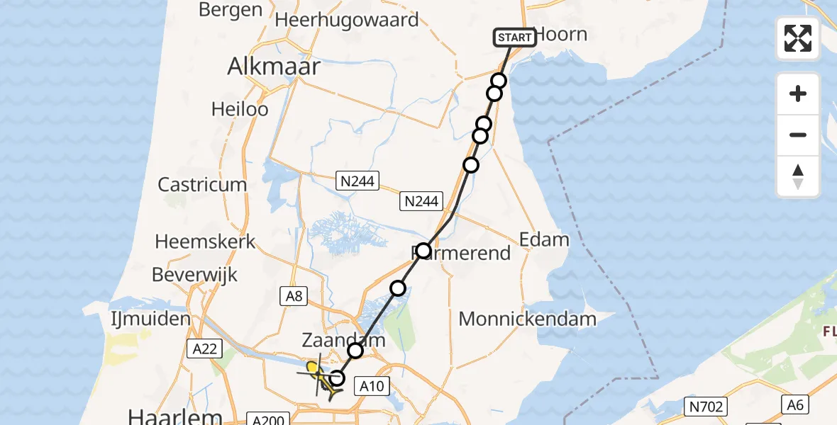 Routekaart van de vlucht: Lifeliner 1 naar Amsterdam Heliport