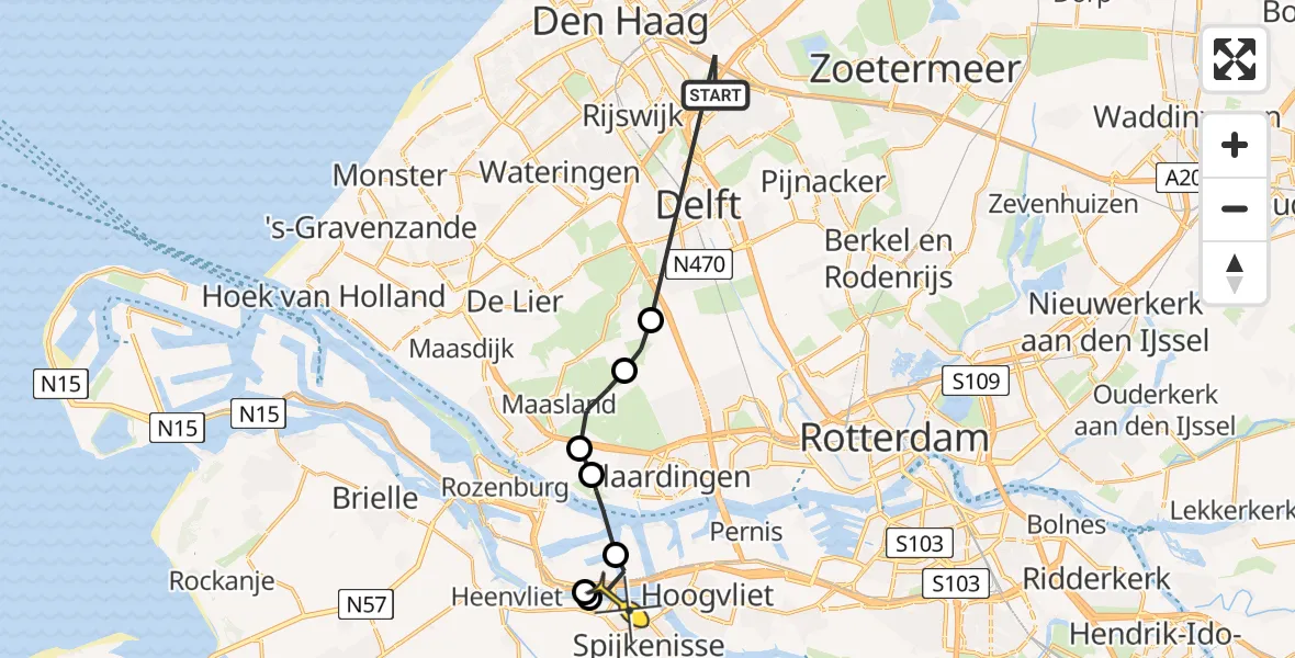 Routekaart van de vlucht: Politiehelikopter naar Spijkenisse