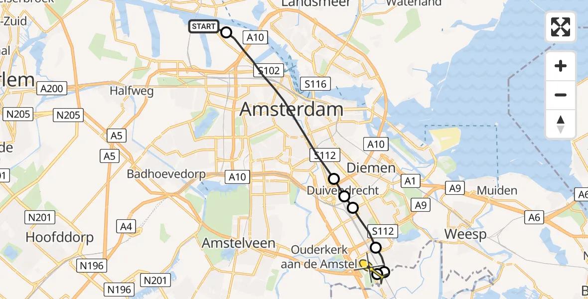 Routekaart van de vlucht: Lifeliner 1 naar Academisch Medisch Centrum (AMC)