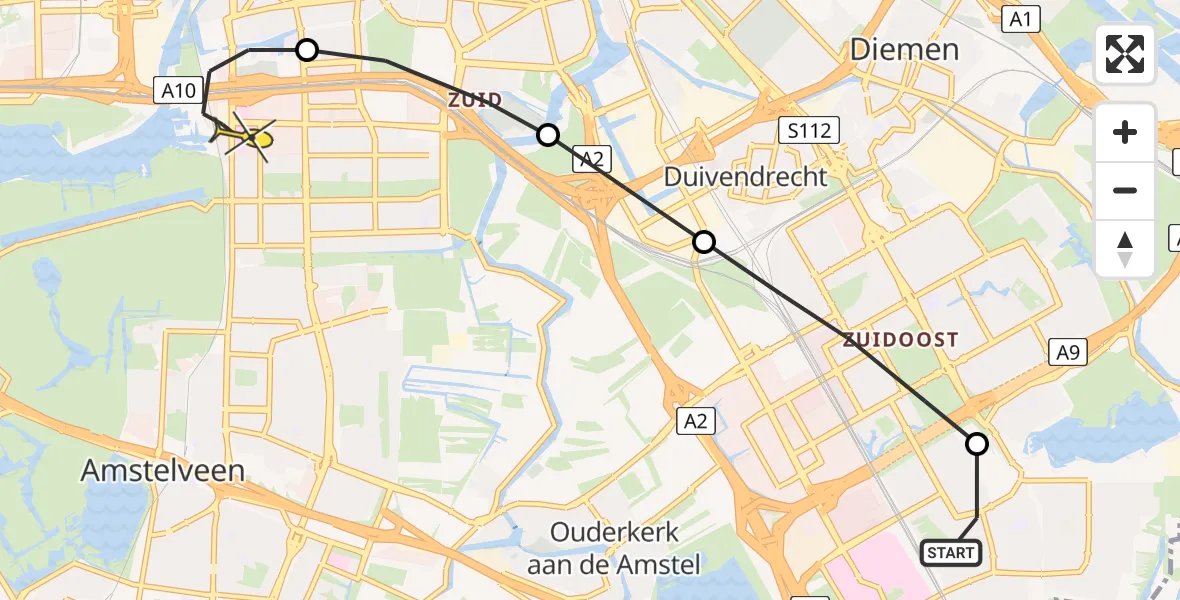 Routekaart van de vlucht: Lifeliner 1 naar VU Medisch Centrum Amsterdam