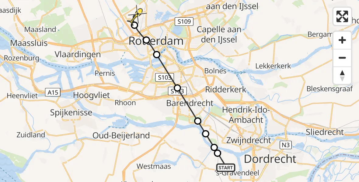 Routekaart van de vlucht: Lifeliner 2 naar Rotterdam The Hague Airport