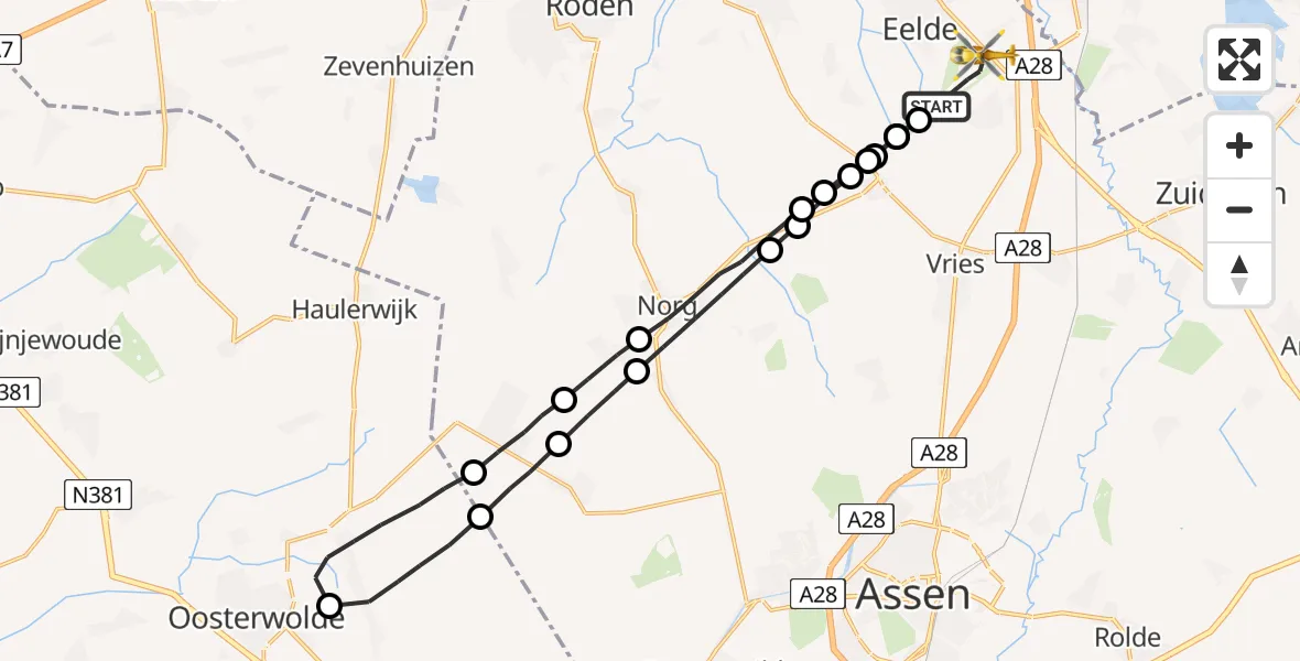 Vluchtroute Traumahelikopter Groningen Airport Eelde - Groningen Airport Eelde, 03 maart 2023, 08:06