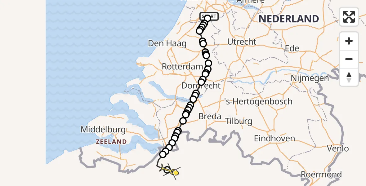 Routekaart van de vlucht: Politiehelikopter naar Zwijndrecht