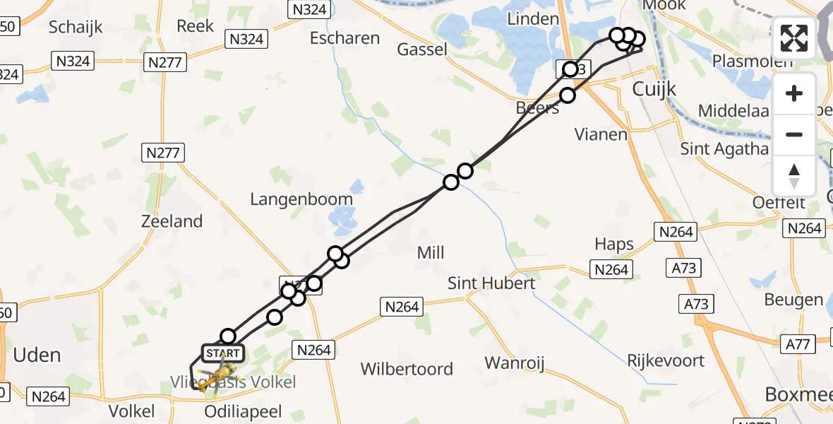 Vluchtroute Traumahelikopter Vliegbasis Volkel - Vliegbasis Volkel, 03 maart 2023, 09:31