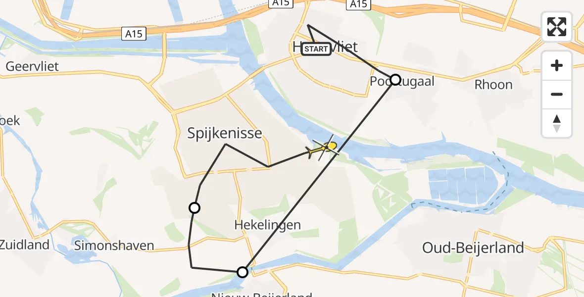 Routekaart van de vlucht: Politiehelikopter naar Spijkenisse