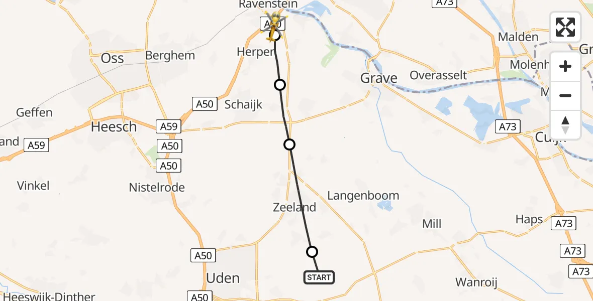 Vluchtroute Traumahelikopter Vliegbasis Volkel - Ravenstein, 03 maart 2023, 10:18