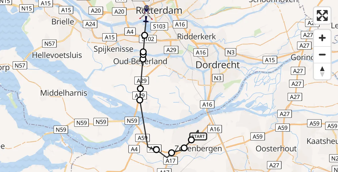 Vluchtroute Politiehelikopter Moerdijk - Rotterdam, 03 maart 2023, 10:21
