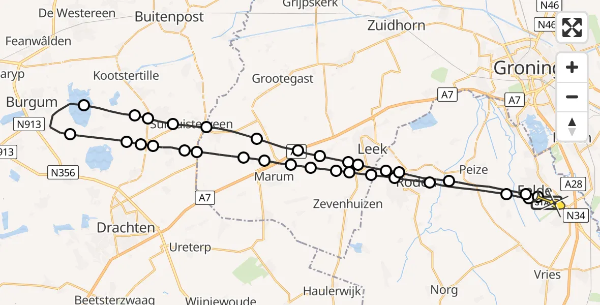 Routekaart van de vlucht: Lifeliner 4 naar Groningen Airport Eelde