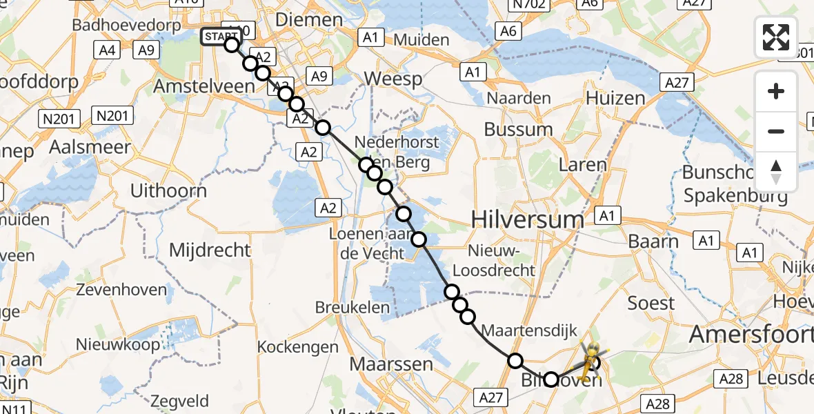 Vluchtroute Traumahelikopter VU Medisch Centrum Amsterdam - Den Dolder, 03 maart 2023, 12:01
