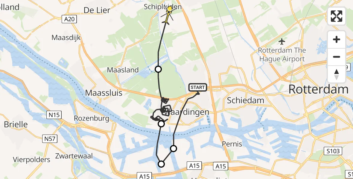 Routekaart van de vlucht: Politiehelikopter naar Schipluiden