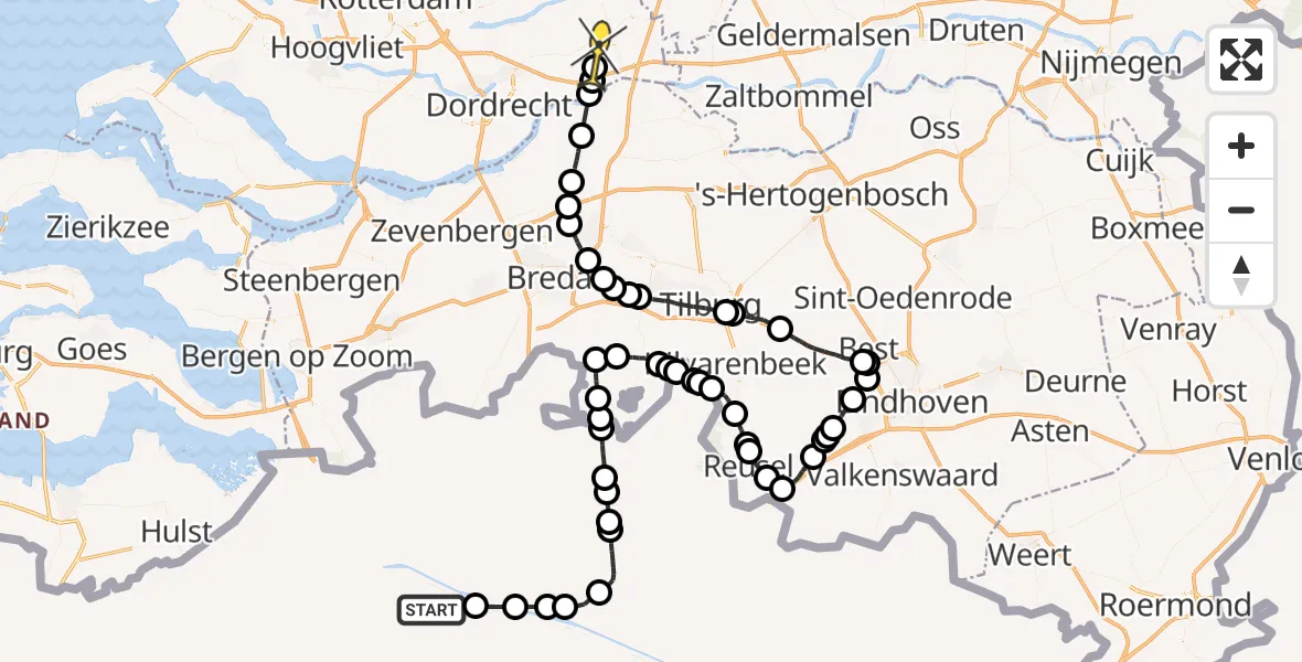 Routekaart van de vlucht: Politieheli naar Giessenburg