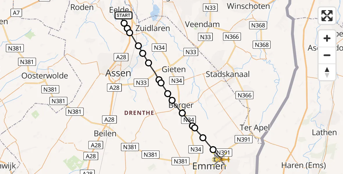 Routekaart van de vlucht: Lifeliner 4 naar Emmen