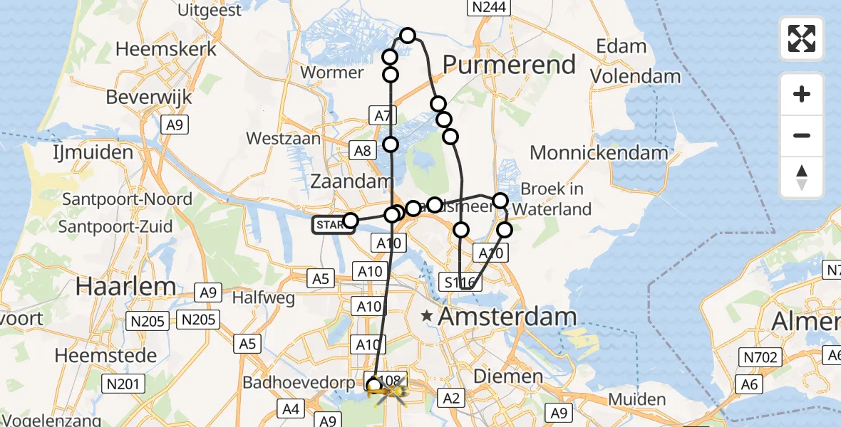 Vluchtroute Traumahelikopter Amsterdam Heliport - VU Medisch Centrum Amsterdam, 03 maart 2023, 13:10