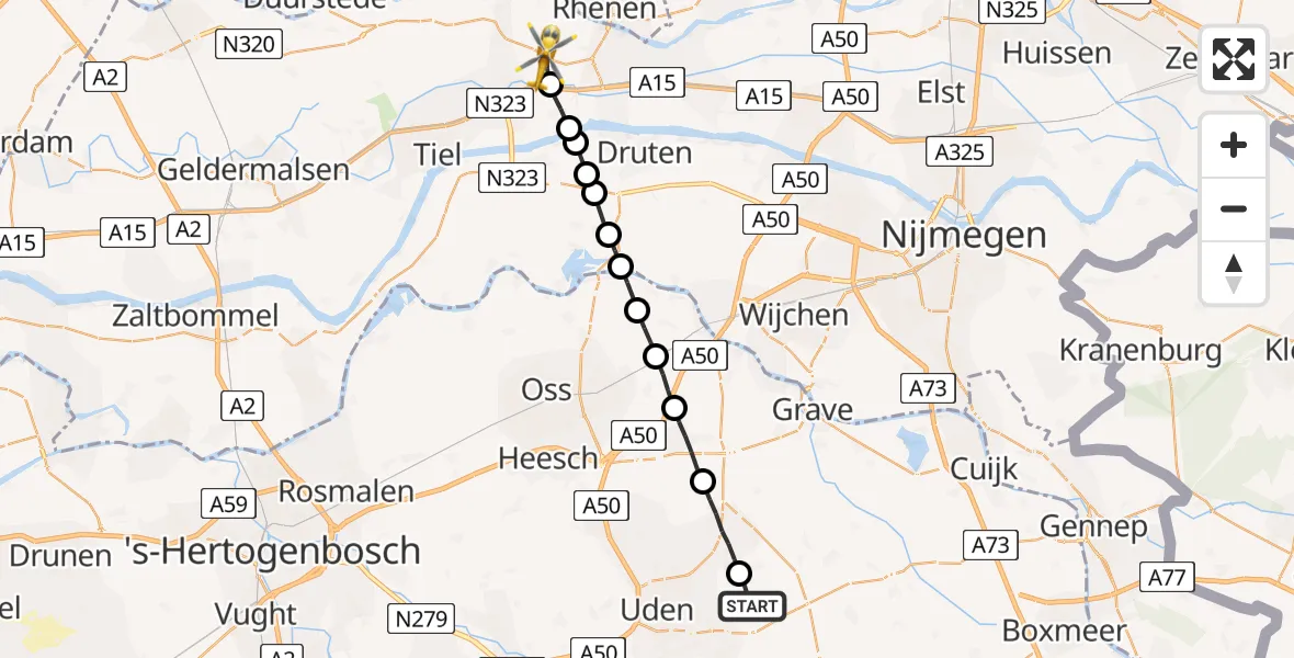 Routekaart van de vlucht: Lifeliner 3 naar Lienden