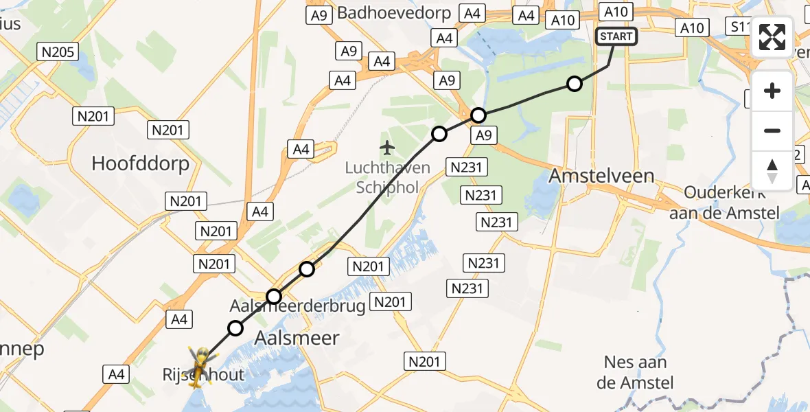 Vluchtroute Traumahelikopter VU Medisch Centrum Amsterdam - Rijsenhout, 03 maart 2023, 14:18