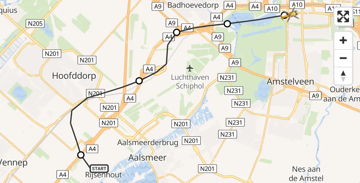 Vluchtroute Traumahelikopter Rijsenhout - VU Medisch Centrum Amsterdam, 03 maart 2023, 14:53