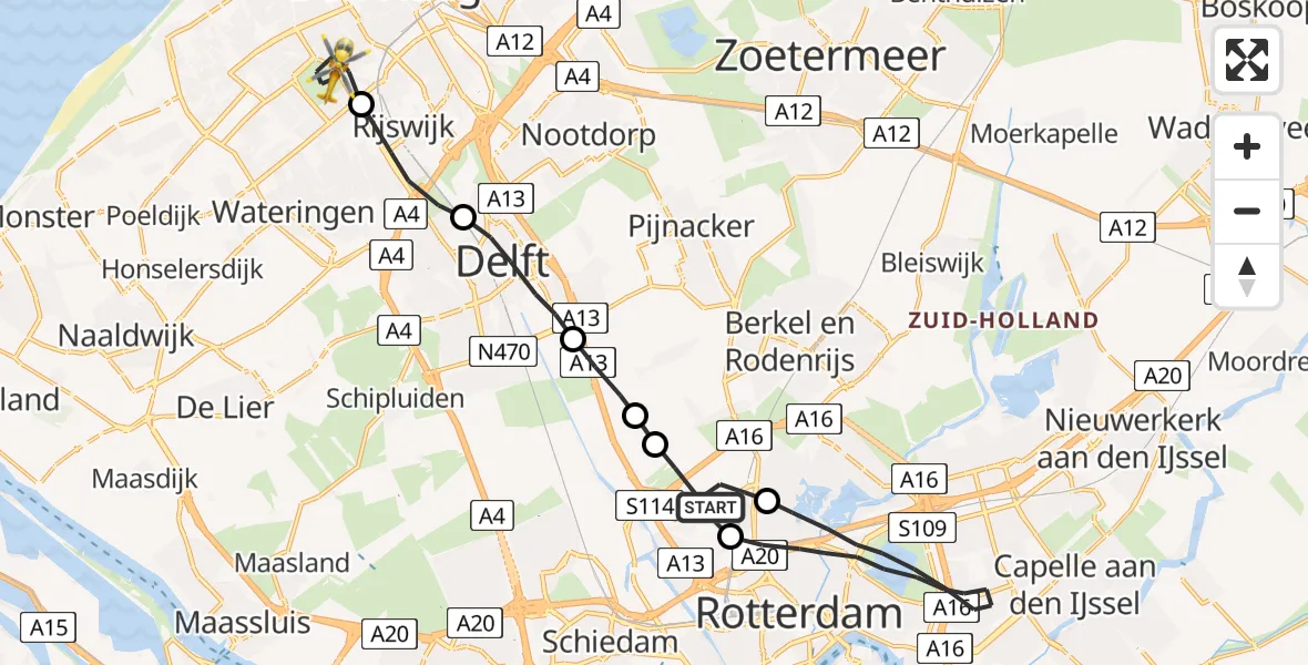 Vluchtroute Traumahelikopter Rotterdam The Hague Airport - Den Haag, 03 maart 2023, 15:36