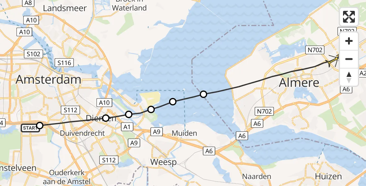 Routekaart van de vlucht: Lifeliner 1 naar Almere