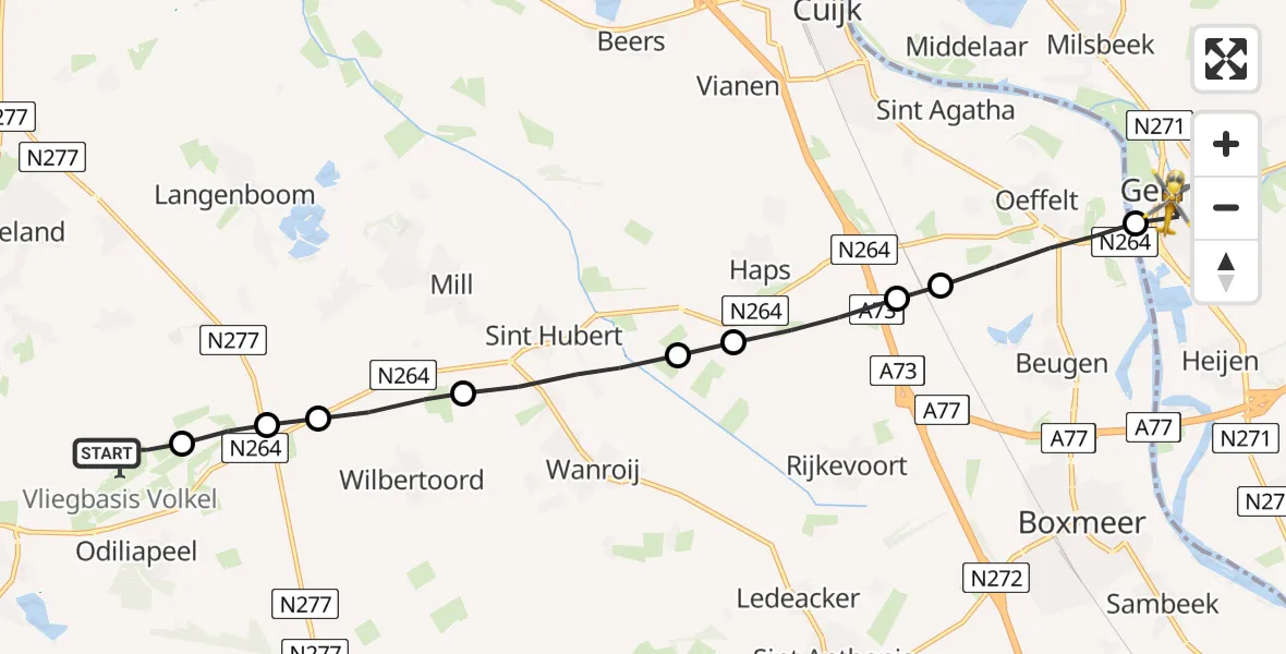 Vluchtroute Traumahelikopter Vliegbasis Volkel - Gennep, 03 maart 2023, 16:13