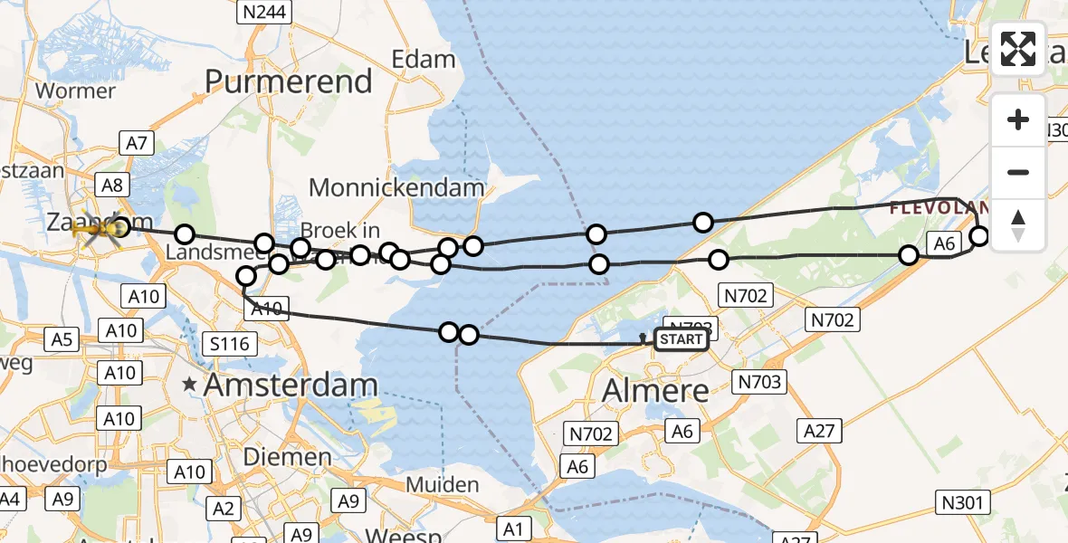 Vluchtroute Traumahelikopter Almere - Zaandam, 03 maart 2023, 16:27