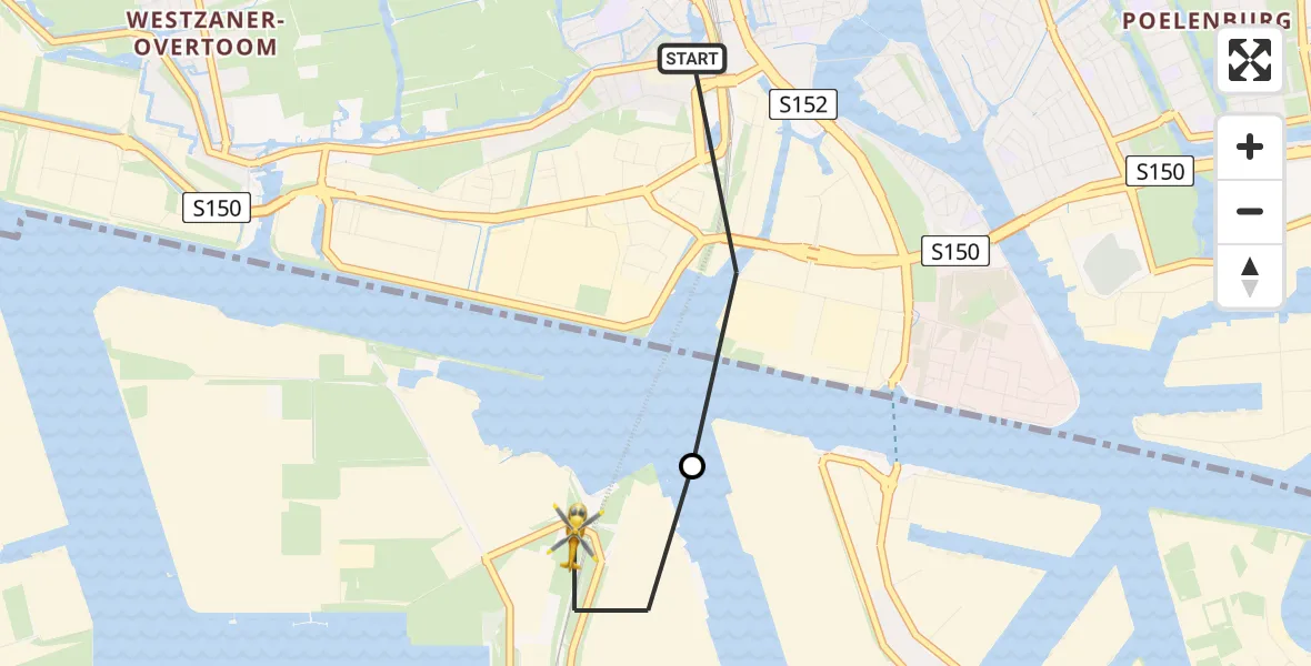 Vluchtroute Traumahelikopter Zaandam - Amsterdam Heliport, 03 maart 2023, 17:25