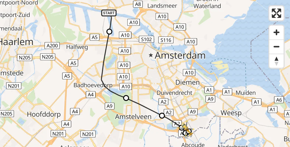 Vluchtroute Traumahelikopter Amsterdam Heliport - Academisch Medisch Centrum (AMC), 03 maart 2023, 17:40