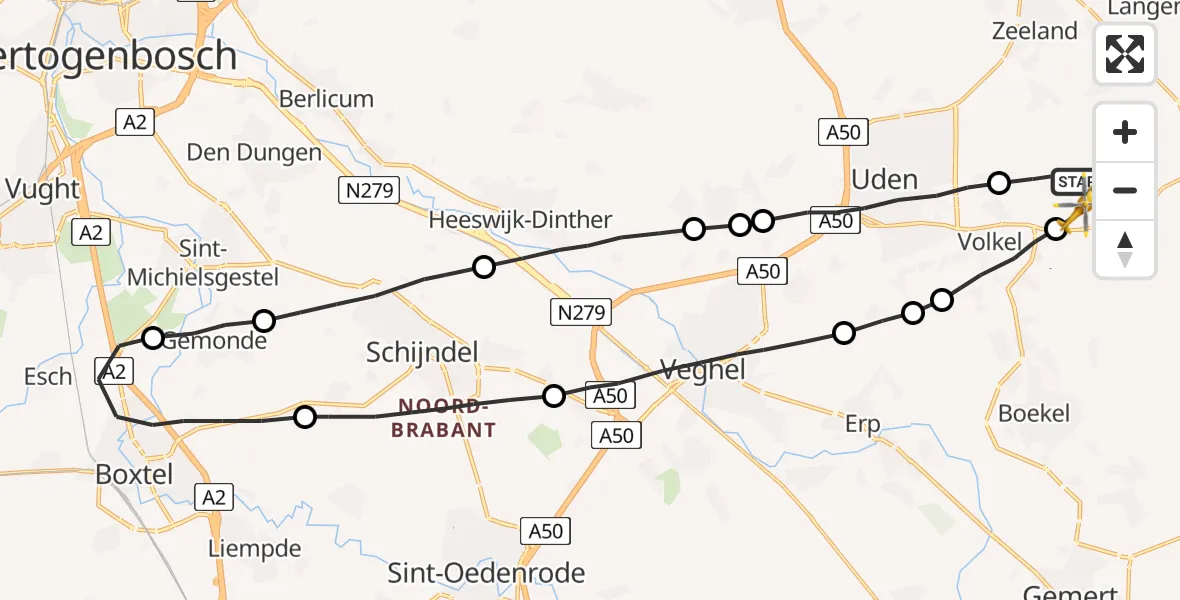 Vluchtroute Traumahelikopter Vliegbasis Volkel - Vliegbasis Volkel, 03 maart 2023, 17:49